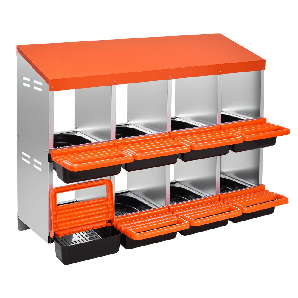 VEVOR Chicken Nest Box, 8-Compartment, 30 to 45 in Stable & Corrosion-Resistant Metal Nesting Boxes with Inclined Nesting Boxes, Bottom Holes & Resting Platform, Fit for Different Chicken Breeds