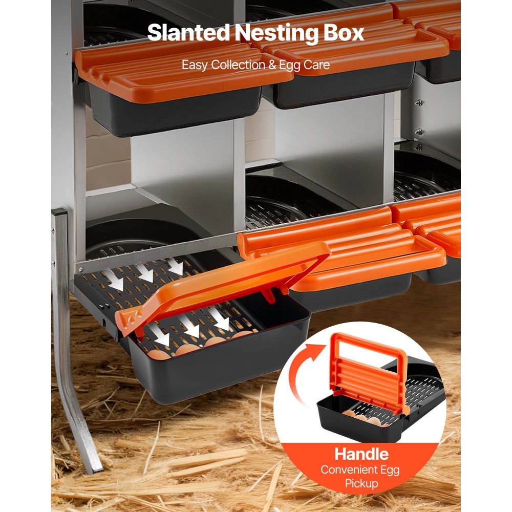 VEVOR Chicken Nesting Boxes, 8 Compartments, with Support Legs, Easy Egg Collection, Galvanized Steel and High-Strength Plastic, Roll Away Nesting Boxes for Chickens and Hens Laying Eggs, Orange