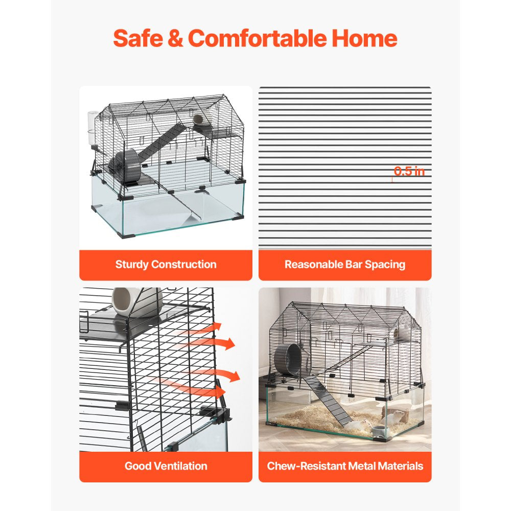 VEVOR Hamster Cage, 360° Viewing Transparent Hamster Habitats, Small Animal Cage, 22.8 x 15 x 21.3 in, Ventilated Pet Mouse Cages with Water Bottle, Portable Hamster House for Rats, Guinea Pigs