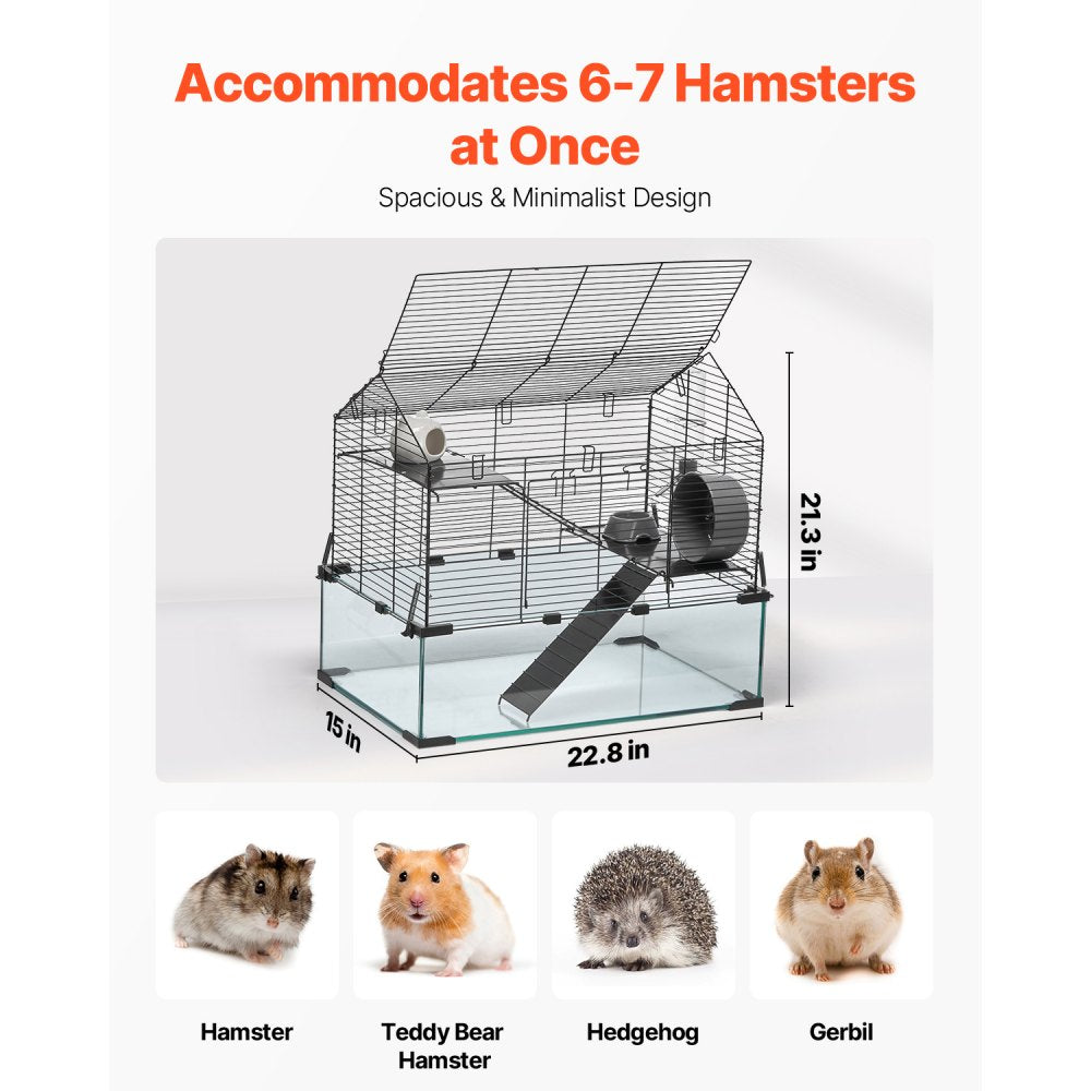 VEVOR Hamster Cage, 360° Viewing Transparent Hamster Habitats, Small Animal Cage, 22.8 x 15 x 21.3 in, Ventilated Pet Mouse Cages with Water Bottle, Portable Hamster House for Rats, Guinea Pigs