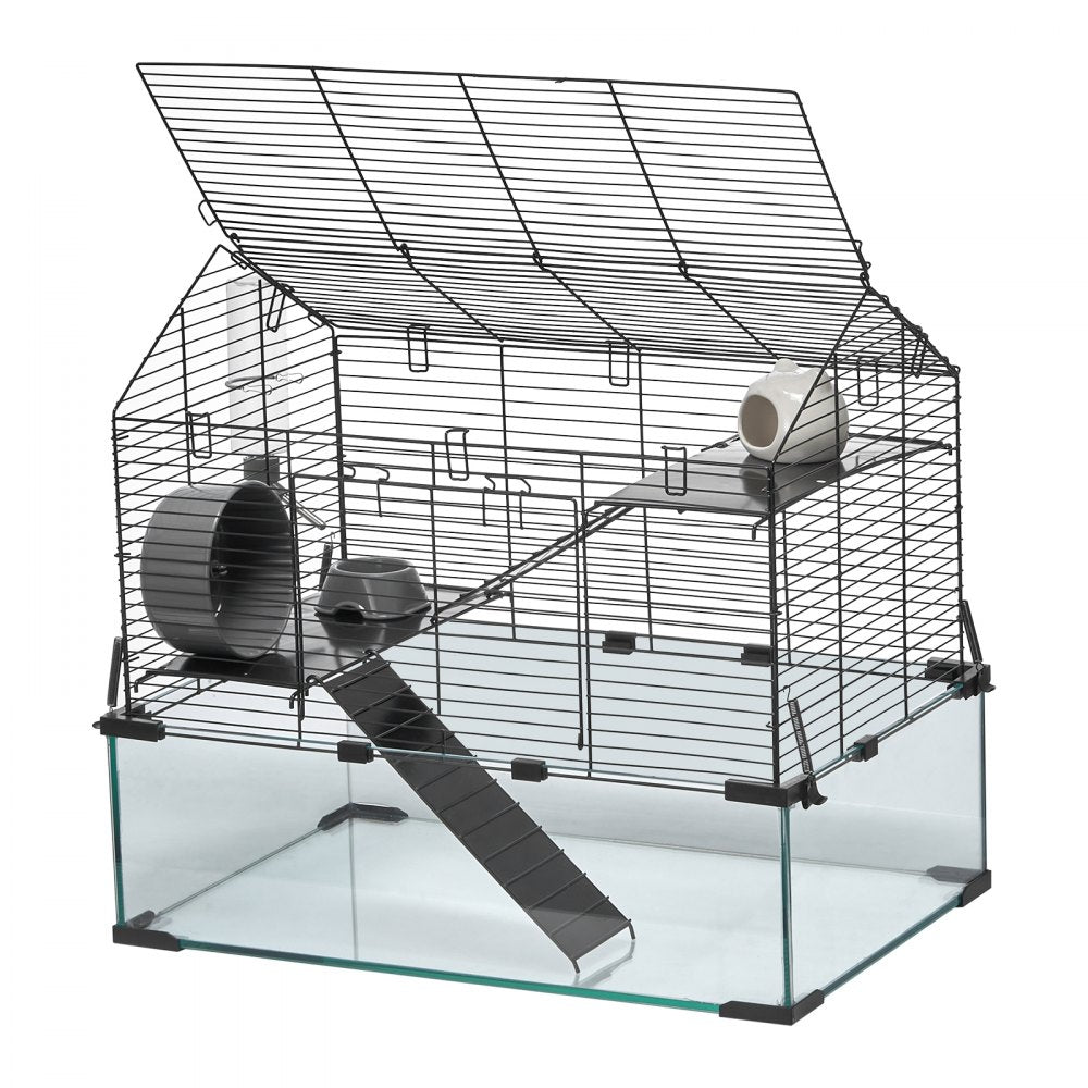 VEVOR Hamster Cage, 360° Viewing Transparent Hamster Habitats, Small Animal Cage, 22.8 x 15 x 21.3 in, Ventilated Pet Mouse Cages with Water Bottle, Portable Hamster House for Rats, Guinea Pigs