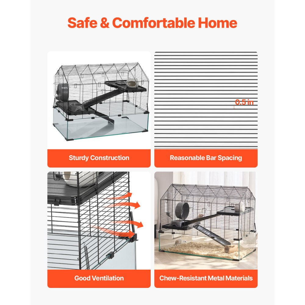 VEVOR Hamster Cage, 360° Viewing Transparent Hamster Habitats, Small Animal Cage, 29.5 x 17.3 x 24 in, Ventilated Pet Mouse Cages with Water Bottle, Portable Hamster House for Rats, Guinea Pigs