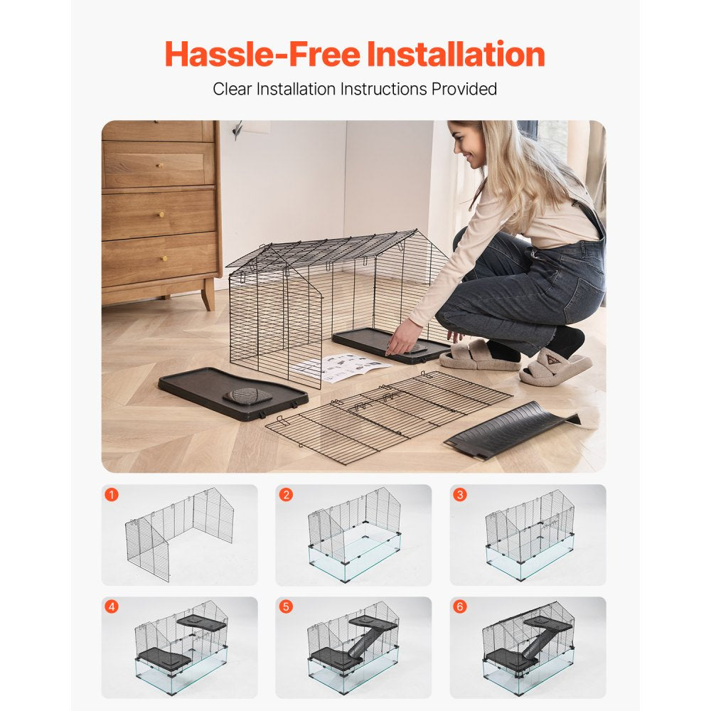 VEVOR Hamster Cage, 360° Viewing Transparent Hamster Habitats, Small Animal Cage, 29.5 x 17.3 x 24 in, Ventilated Pet Mouse Cages with Water Bottle, Portable Hamster House for Rats, Guinea Pigs
