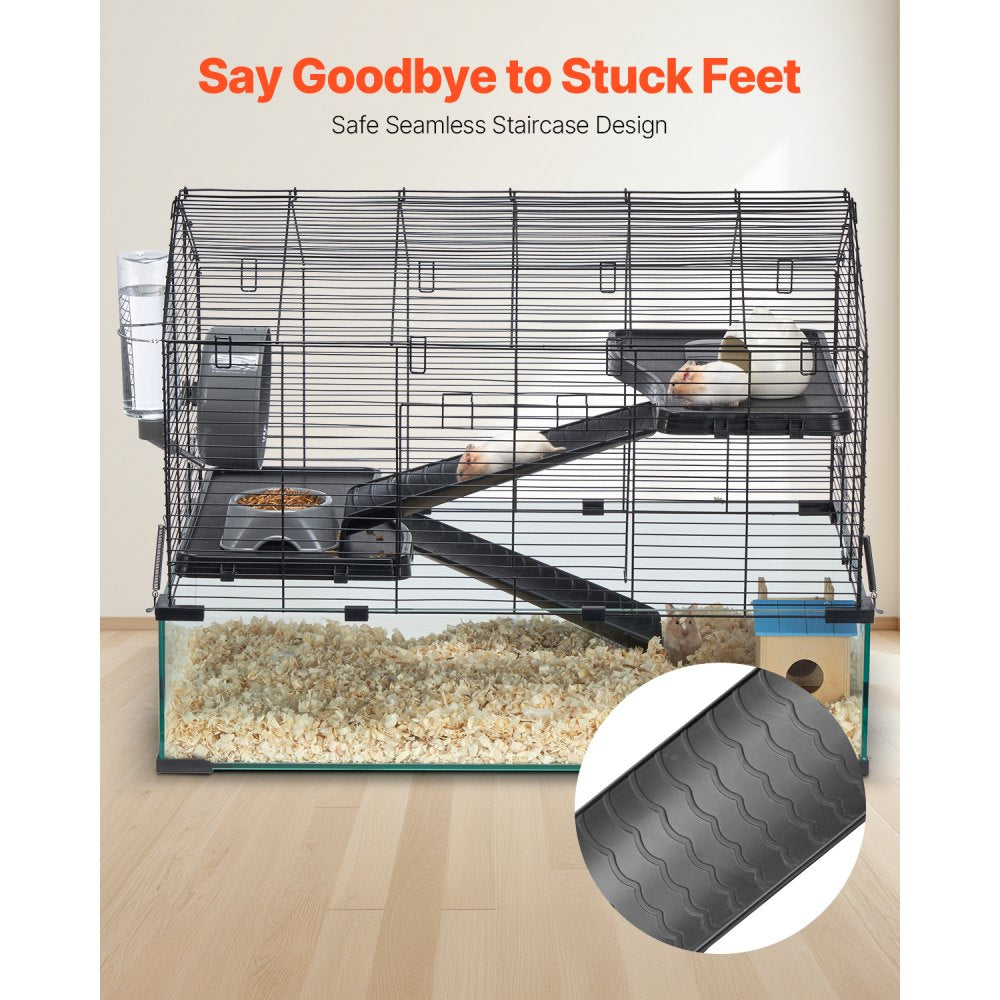 VEVOR Hamster Cage, 360° Viewing Transparent Hamster Habitats, Small Animal Cage, 29.5 x 17.3 x 24 in, Ventilated Pet Mouse Cages with Water Bottle, Portable Hamster House for Rats, Guinea Pigs