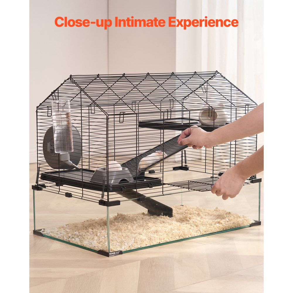 VEVOR Hamster Cage, 360° Viewing Transparent Hamster Habitats, Small Animal Cage, 29.5 x 17.3 x 24 in, Ventilated Pet Mouse Cages with Water Bottle, Portable Hamster House for Rats, Guinea Pigs