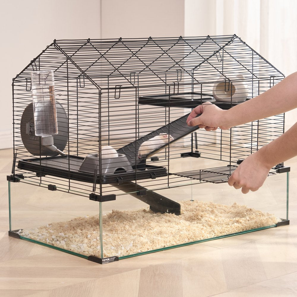 VEVOR Hamster Cage, 360° Viewing Transparent Hamster Habitats, Small Animal Cage, 29.5 x 17.3 x 24 in, Ventilated Pet Mouse Cages with Water Bottle, Portable Hamster House for Rats, Guinea Pigs