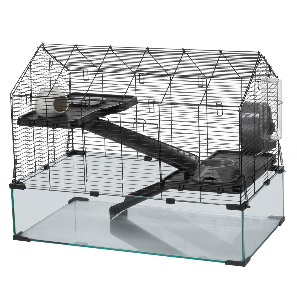 VEVOR Hamster Cage, 360° Viewing Transparent Hamster Habitats, Small Animal Cage, 29.5 x 17.3 x 24 in, Ventilated Pet Mouse Cages with Water Bottle, Portable Hamster House for Rats, Guinea Pigs