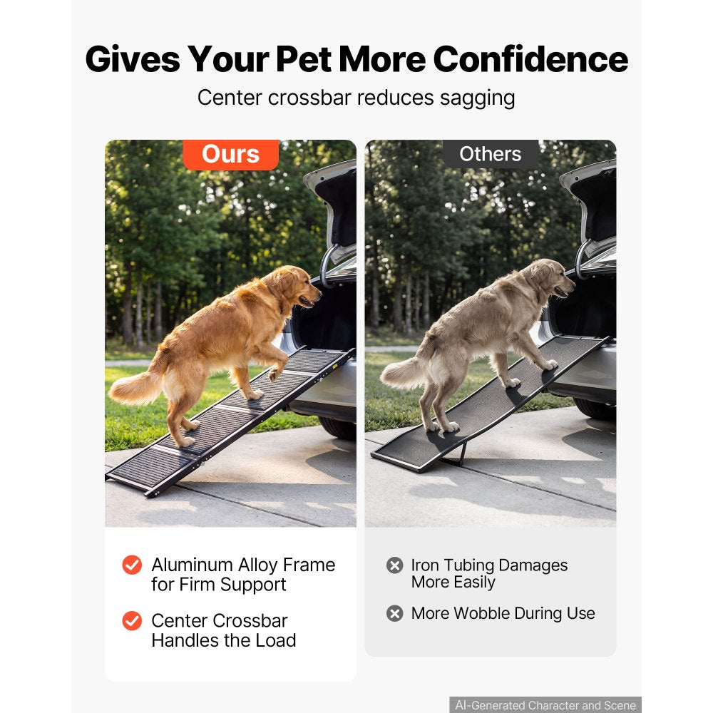 VEVOR Dog Ramp for Car 63" L x 17" W Foldable Pet Ramp with Felt Surface, for SUV Car Truck Outdoor, 250 lbs Capacity, Extra Long and Wide Gentler Climb, Non-Slip Portable for Medium & Large Dogs