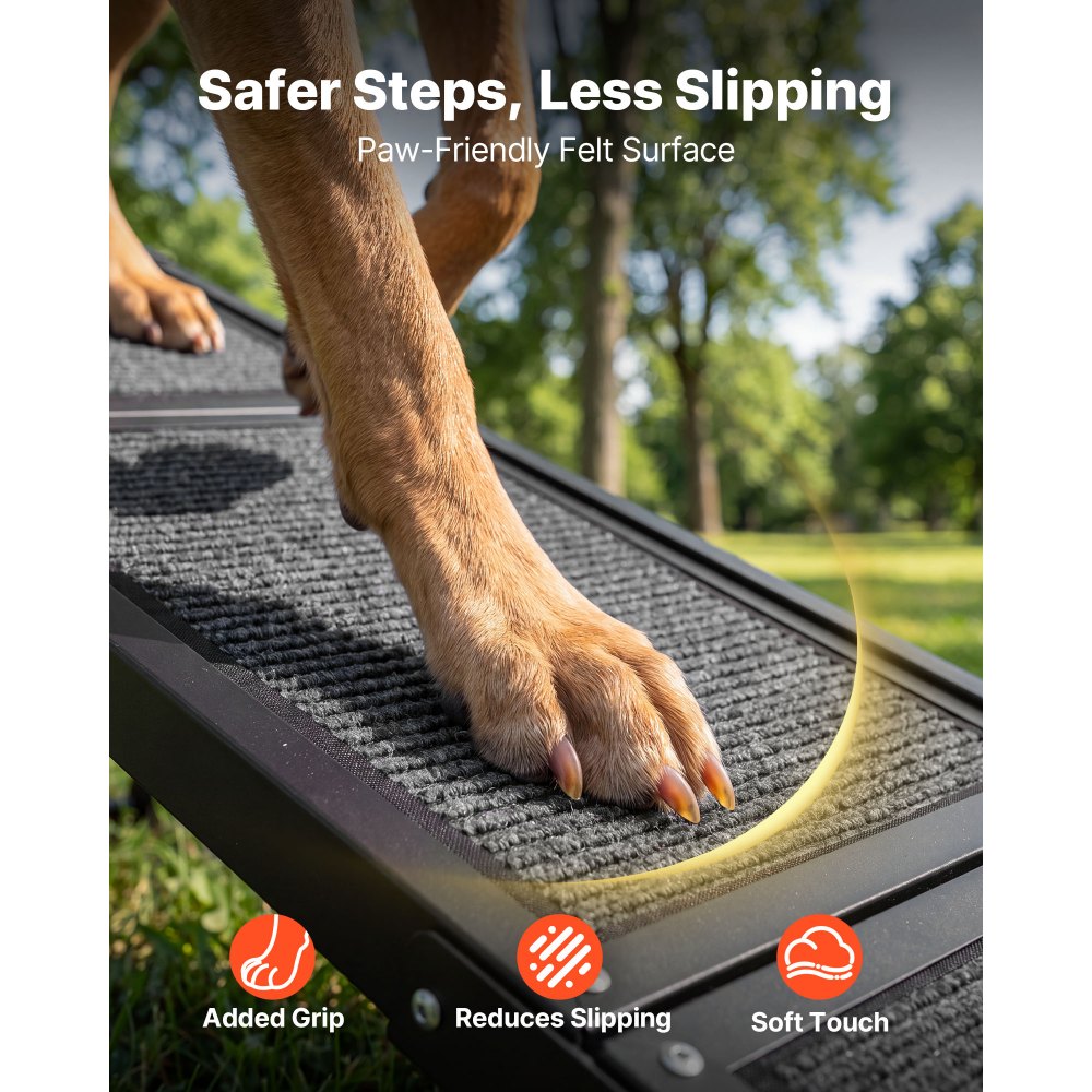 VEVOR Dog Ramp for Car 63" L x 17" W Foldable Pet Ramp with Felt Surface, for SUV Car Truck Outdoor, 250 lbs Capacity, Extra Long and Wide Gentler Climb, Non-Slip Portable for Medium & Large Dogs