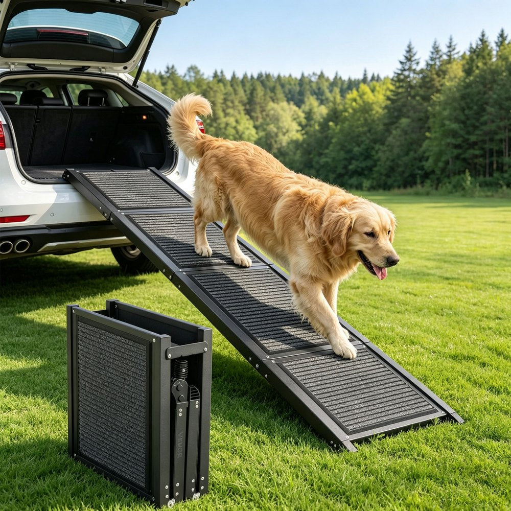 VEVOR Dog Ramp for Car 63" L x 17" W Foldable Pet Ramp with Felt Surface, for SUV Car Truck Outdoor, 250 lbs Capacity, Extra Long and Wide Gentler Climb, Non-Slip Portable for Medium & Large Dogs