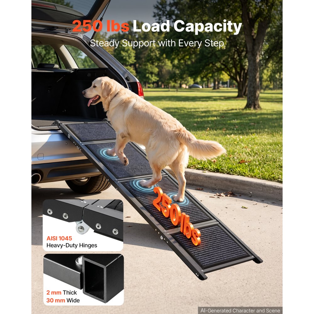 VEVOR Dog Ramp for Car 71" L x 17" W Foldable Pet Ramp with Felt Surface, for SUV Car Truck Outdoor, 250 lbs Capacity, Extra Long and Wide Gentler Climb, Non-Slip Portable for Medium & Large Dogs