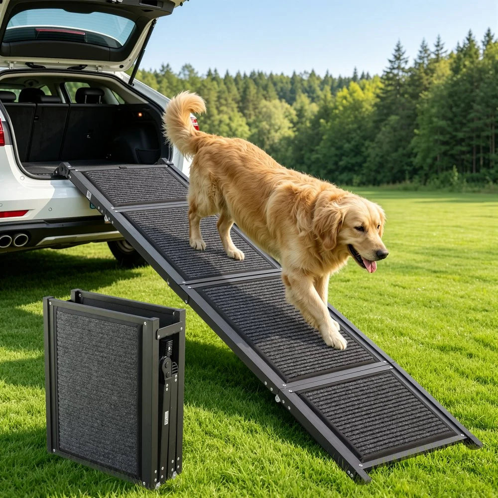 VEVOR Dog Ramp for Car 71" L x 17" W Foldable Pet Ramp with Felt Surface, for SUV Car Truck Outdoor, 250 lbs Capacity, Extra Long and Wide Gentler Climb, Non-Slip Portable for Medium & Large Dogs