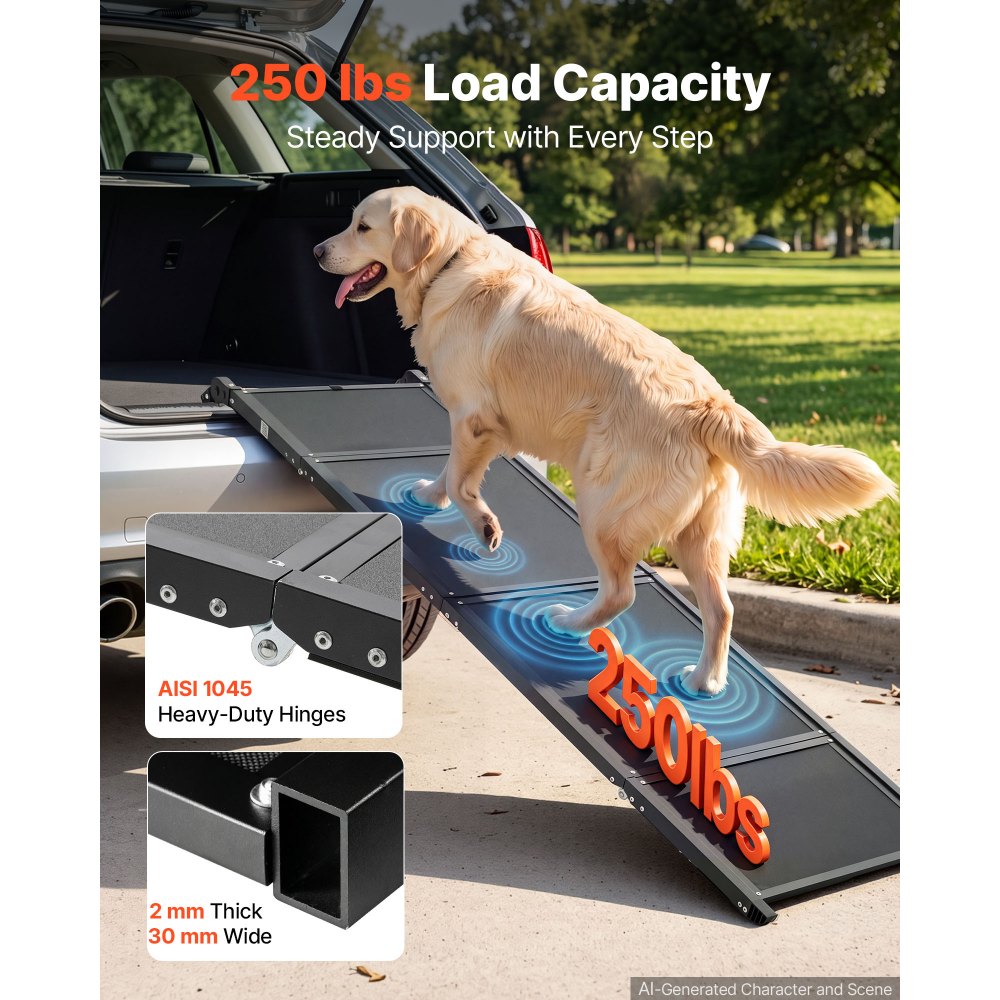 VEVOR Dog Ramp for Car 71" L x 17" W Foldable Pet Ramp Sandpaper Surface, for SUV Car Truck Outdoor, 250 lbs Capacity, Extra Long and Wide Gentler Climb, Non-Slip Portable for Medium & Large Dogs