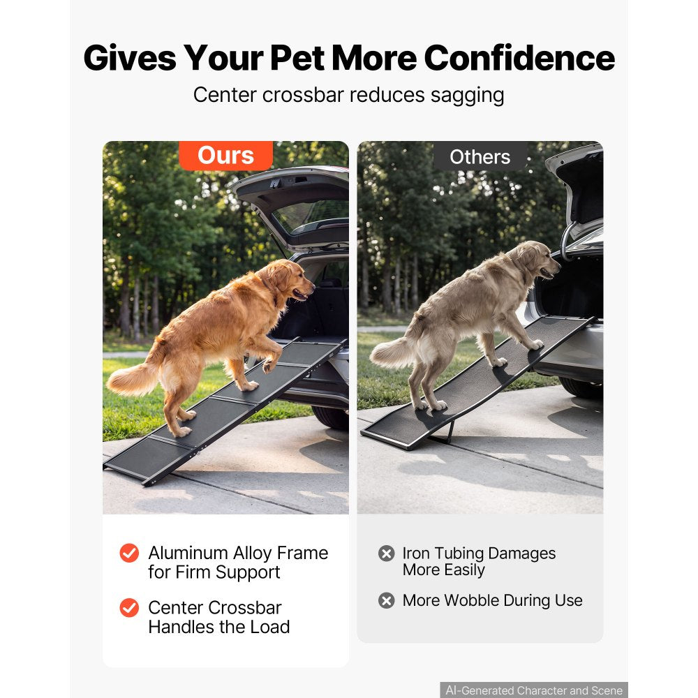 VEVOR Dog Ramp for Car 71" L x 17" W Foldable Pet Ramp Sandpaper Surface, for SUV Car Truck Outdoor, 250 lbs Capacity, Extra Long and Wide Gentler Climb, Non-Slip Portable for Medium & Large Dogs