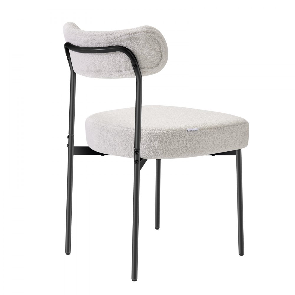 VEVOR Boucle Dining Chairs Set of 4, Mid Century Modern Sherpa Accent Chairs, Upholstered Side Chair for Dining Table, Space-Saving White Kitchen Table Chair with Curved Backrest and Black Metal Legs
