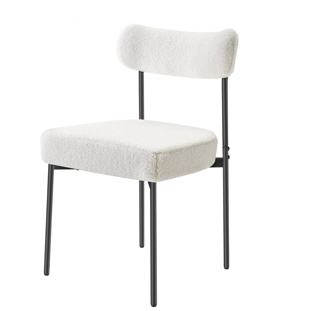 VEVOR Boucle Dining Chairs Set of 4, Mid Century Modern Sherpa Accent Chairs, Upholstered Side Chair for Dining Table, Space-Saving White Kitchen Table Chair with Curved Backrest and Black Metal Legs