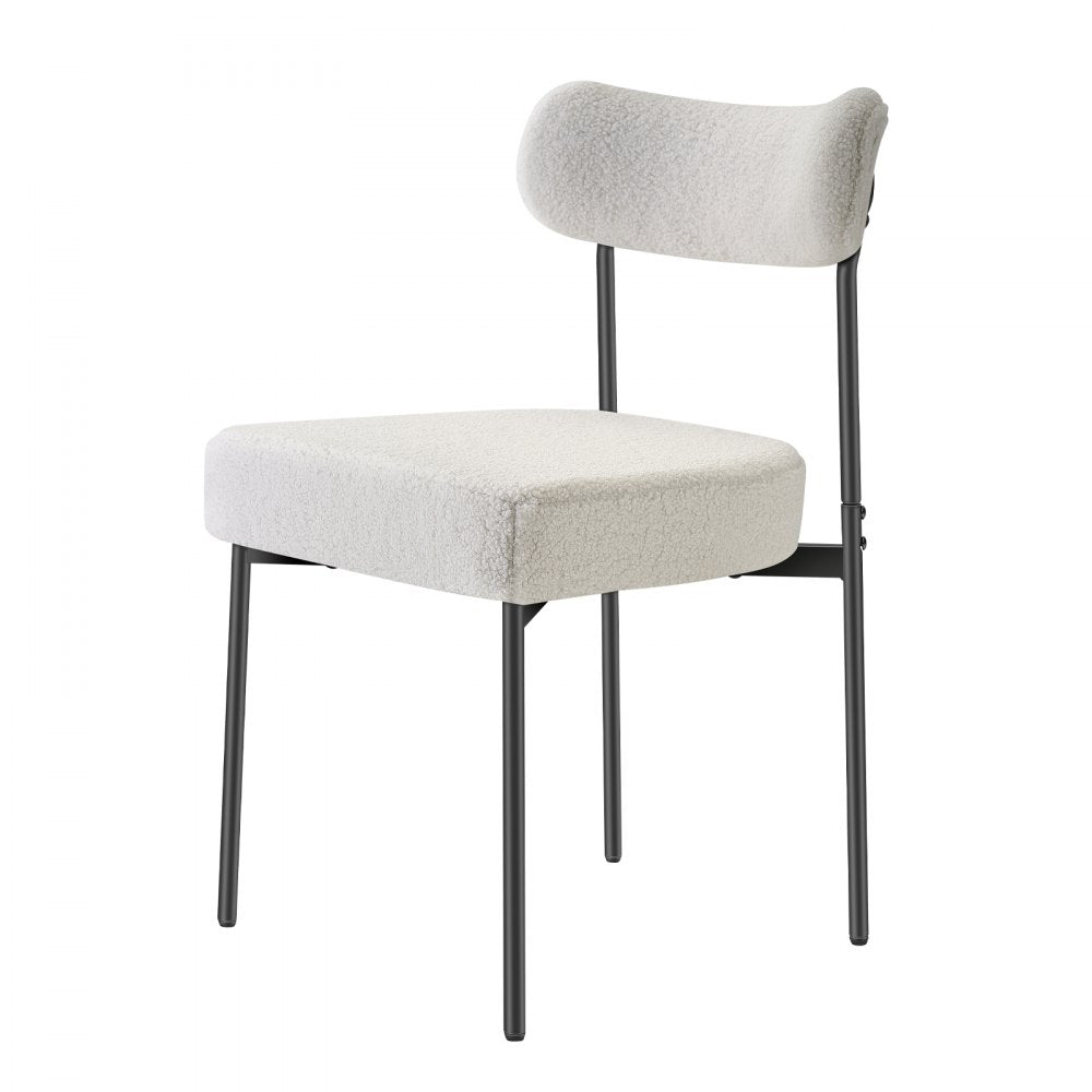 VEVOR Boucle Dining Chairs Set of 4, Mid Century Modern Sherpa Accent Chairs, Upholstered Side Chair for Dining Table, Space-Saving White Kitchen Table Chair with Curved Backrest and Black Metal Legs
