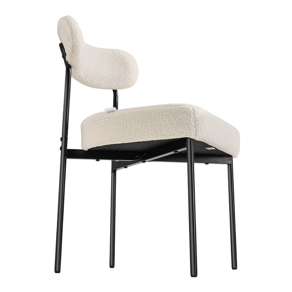 VEVOR Boucle Dining Chairs Set of 2, Mid Century Modern Sherpa Accent Chairs, Upholstered Side Chair for Dining Table, Space-Saving White Kitchen Table Chair with Curved Backrest and Black Metal Legs