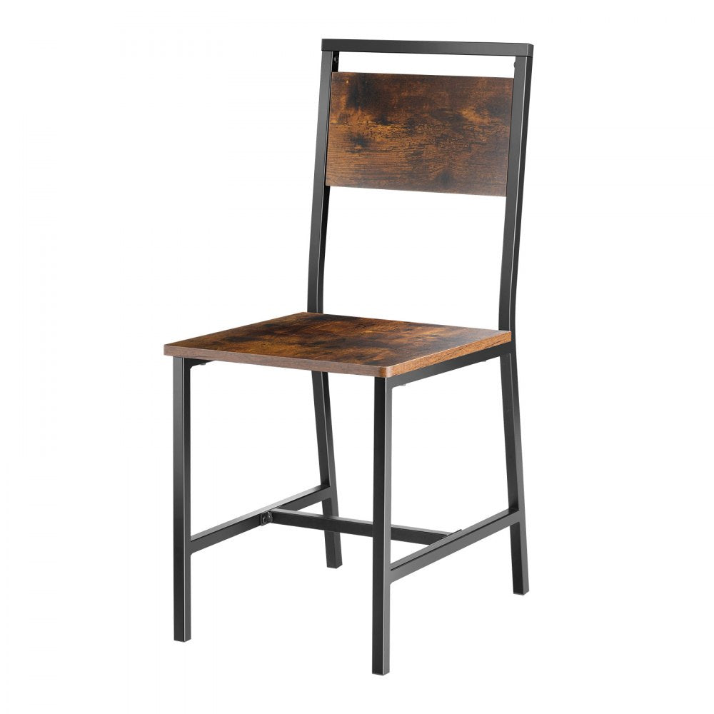 VEVOR Dining Chairs Set of 2, Wooden Table Chairs with Metal Frame and Backrest, Easy to Assemble Leather Side Chair, Modern Farmhouse Walnut Chair for Kitchen Living Room, Rustic Brown and Black