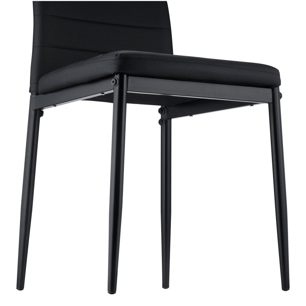 VEVOR Modern Dining Room Accent Chairs Set of 4, Upholstered Leather Side Chair for Dining Tables, Space-Saving Kitchen Table Chair with Thick Cushions and Metal Legs, Black