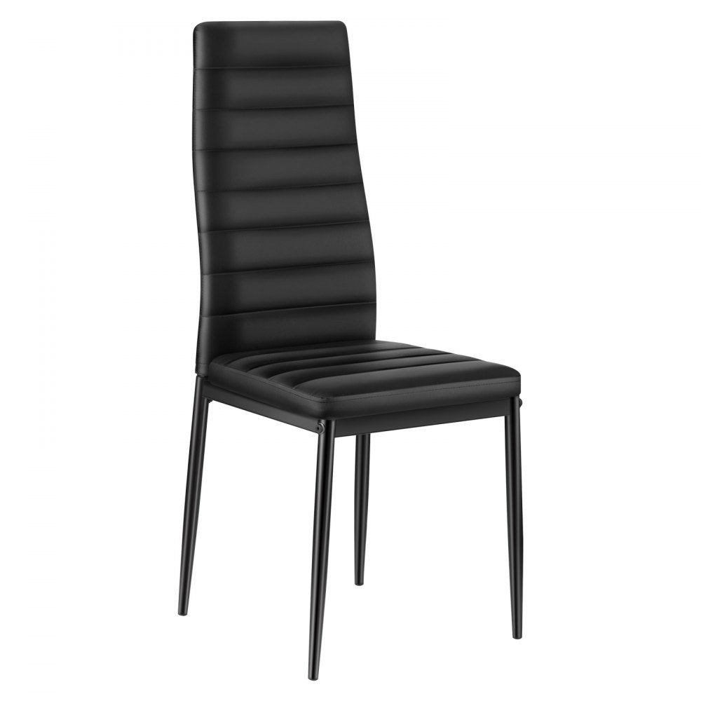 VEVOR Modern Dining Room Accent Chairs Set of 4, Upholstered Leather Side Chair for Dining Tables, Space-Saving Kitchen Table Chair with Thick Cushions and Metal Legs, Black