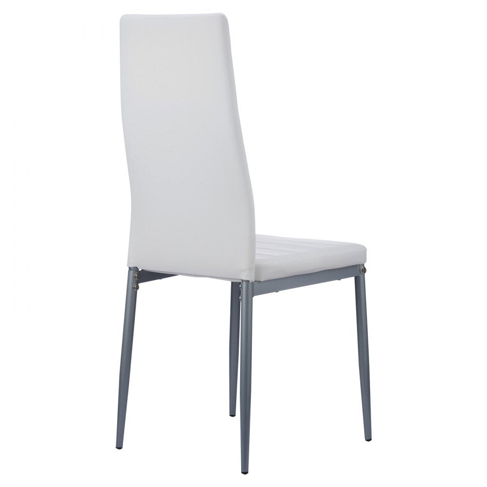 VEVOR Modern Dining Room Accent Chairs Set of 6, Upholstered Leather Side Chair for Dining Tables, Space-Saving Kitchen Table Chair with Thick Cushions and Metal Legs, White