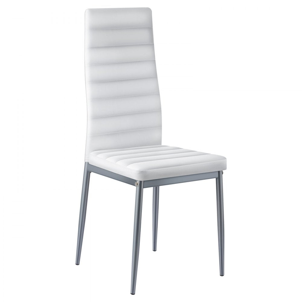 VEVOR Modern Dining Room Accent Chairs Set of 6, Upholstered Leather Side Chair for Dining Tables, Space-Saving Kitchen Table Chair with Thick Cushions and Metal Legs, White