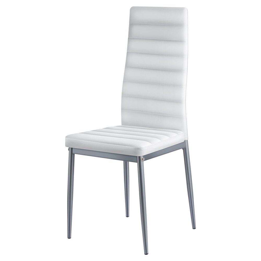 VEVOR Modern Dining Room Accent Chairs Set of 4, Upholstered Leather Side Chair for Dining Tables, Space-Saving Kitchen Table Chair with Thick Cushions and Metal Legs, White