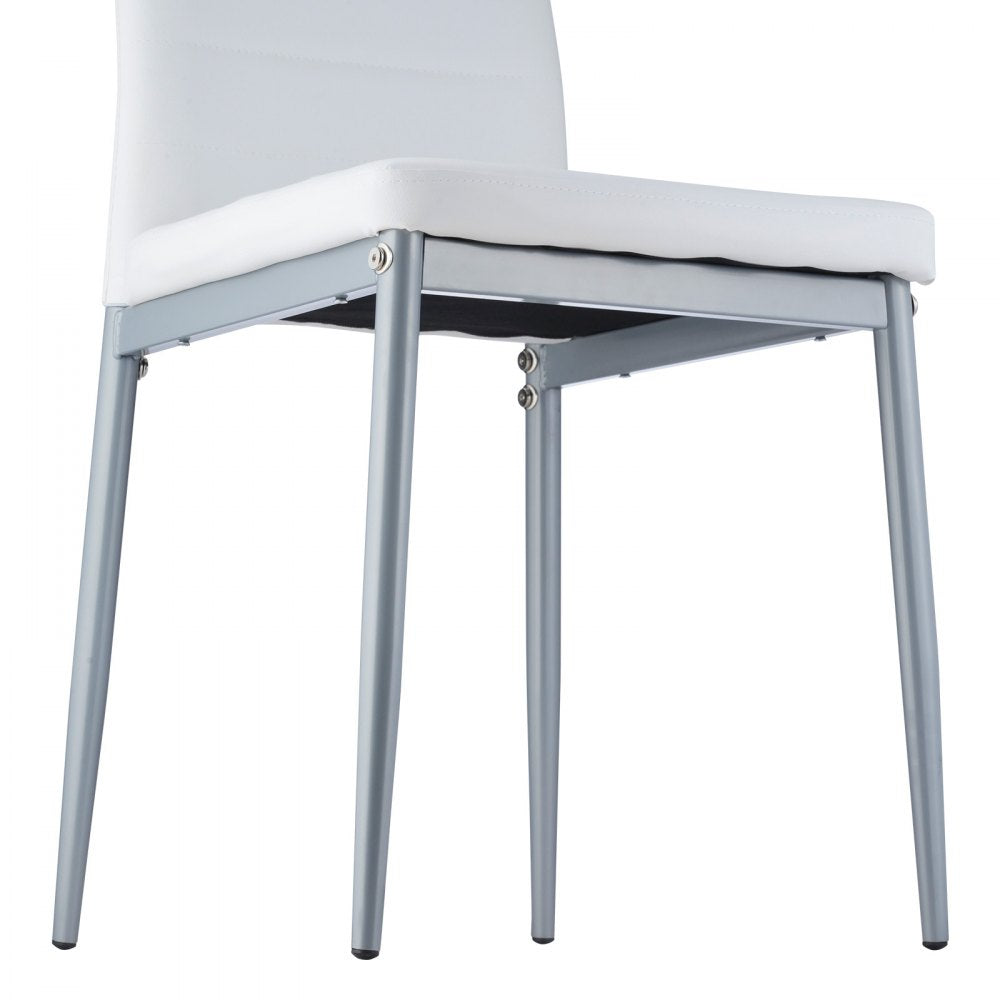 VEVOR Modern Dining Room Accent Chairs Set of 4, Upholstered Leather Side Chair for Dining Tables, Space-Saving Kitchen Table Chair with Thick Cushions and Metal Legs, White