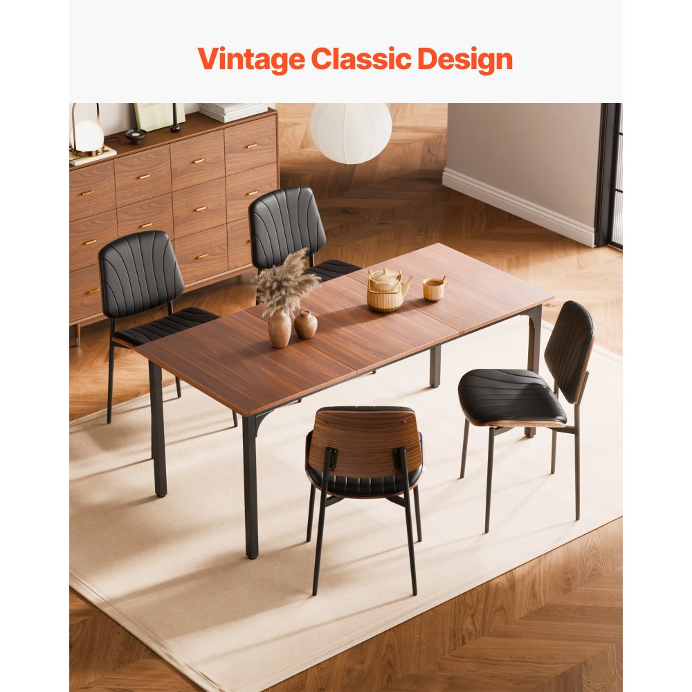 VEVOR Modern Dining Room Accent Chairs Set of 2, Upholstered Leather Side Chair for Dining Tables, Space-Saving Kitchen Table Chair with Thick Cushions and Metal Legs, Black