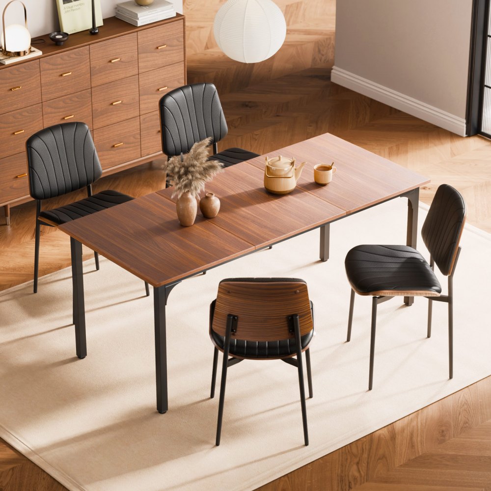 VEVOR Modern Dining Room Accent Chairs Set of 2, Upholstered Leather Side Chair for Dining Tables, Space-Saving Kitchen Table Chair with Thick Cushions and Metal Legs, Black