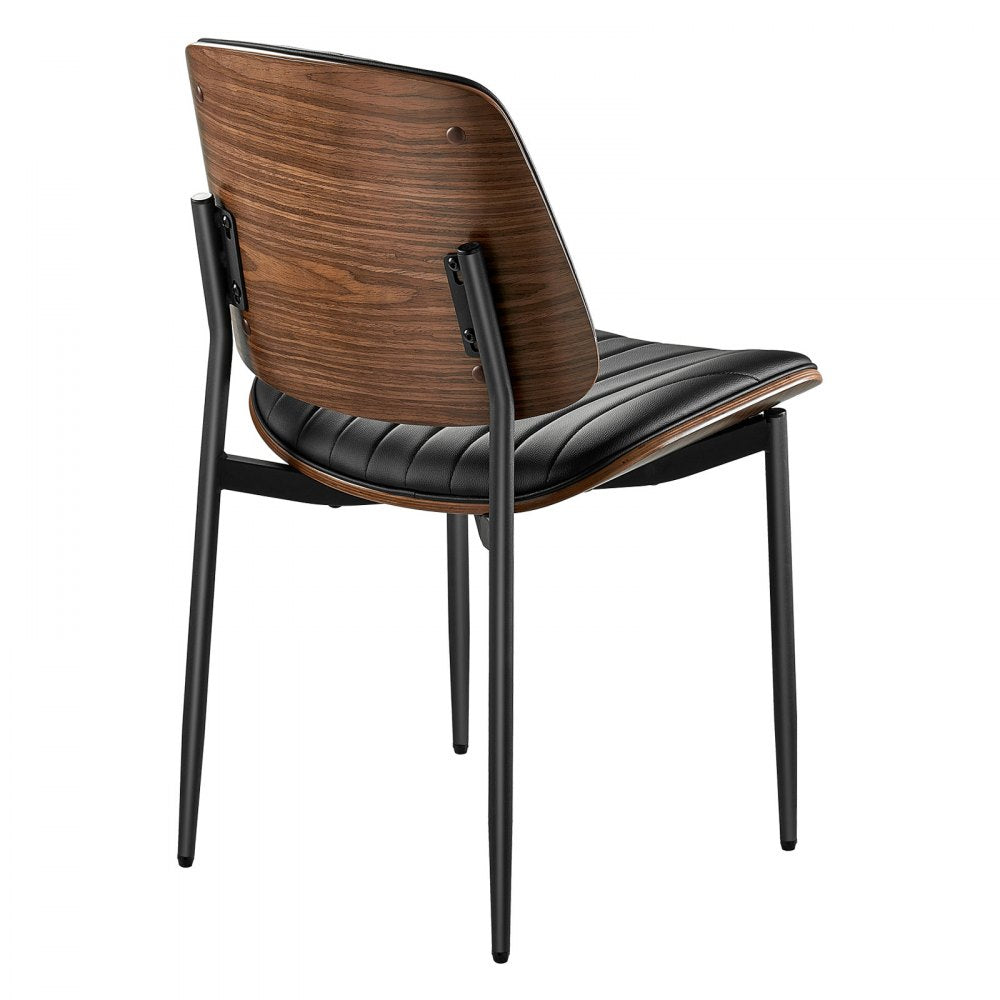 VEVOR Modern Dining Room Accent Chairs Set of 2, Upholstered Leather Side Chair for Dining Tables, Space-Saving Kitchen Table Chair with Thick Cushions and Metal Legs, Black
