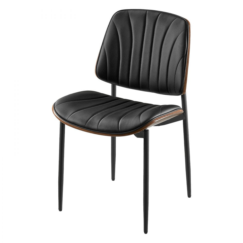 VEVOR Modern Dining Room Accent Chairs Set of 2, Upholstered Leather Side Chair for Dining Tables, Space-Saving Kitchen Table Chair with Thick Cushions and Metal Legs, Black