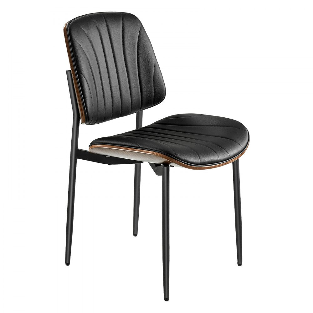 VEVOR Modern Dining Room Accent Chairs Set of 2, Upholstered Leather Side Chair for Dining Tables, Space-Saving Kitchen Table Chair with Thick Cushions and Metal Legs, Black