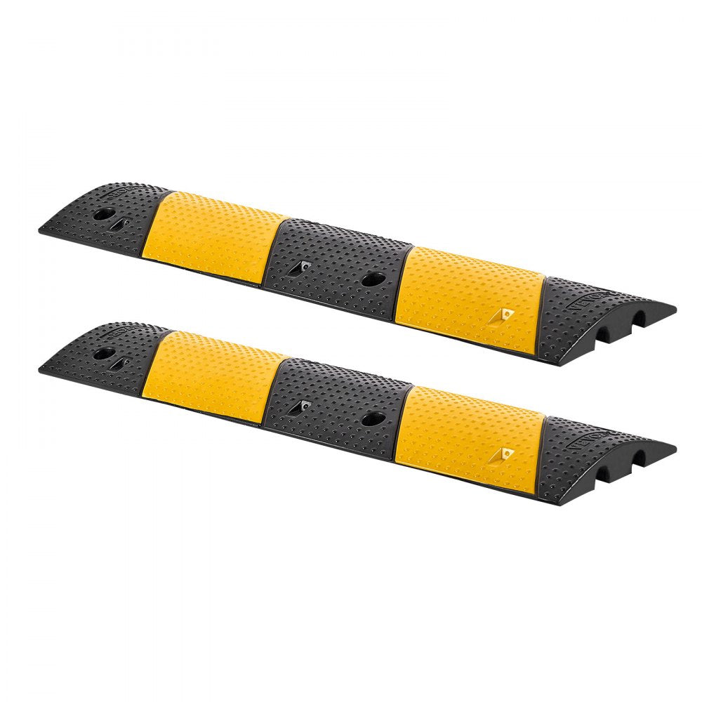 VEVOR 40 in Rubber Speed Bump, 2 Pack, 2 Channel Heavy Duty Traffic Speed Hump, 22000 lbs/Axle Load Capacity, Cable Protector Ramp with Expansion Screws, for Asphalt Concrete Gravel Driveway and Road