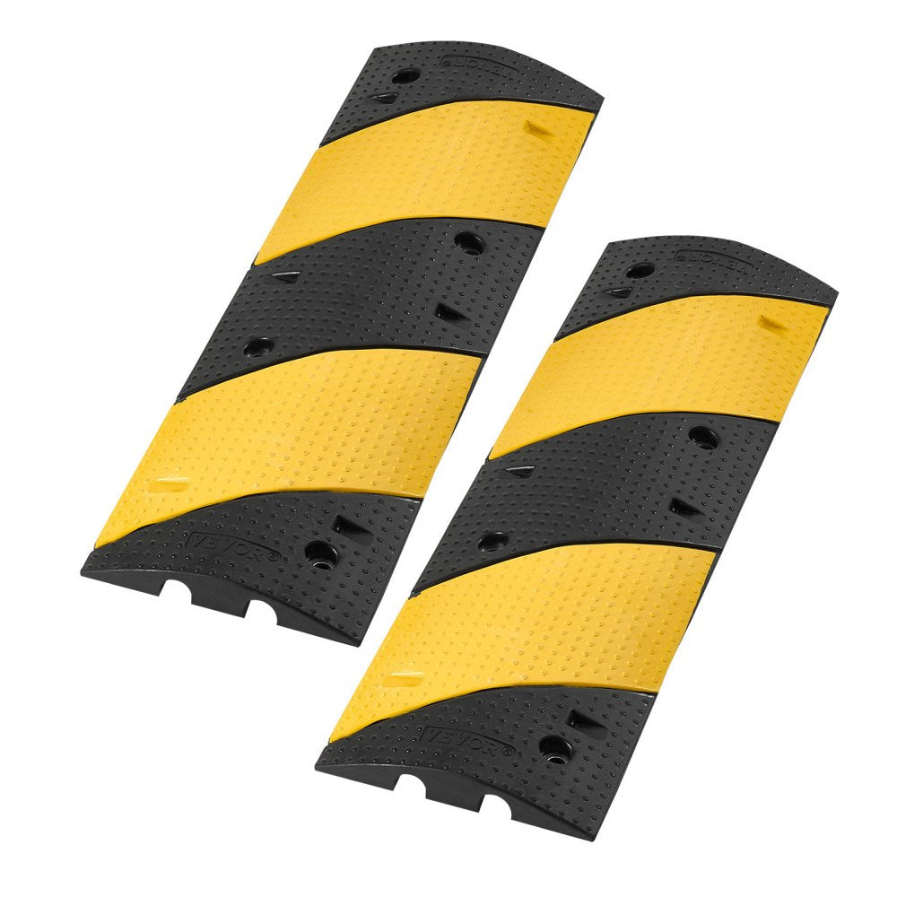 VEVOR 40 in Rubber Speed Bump, 2 Pack, 2 Channel Heavy Duty Traffic Speed Hump, 22000 lbs/Axle Load Capacity, Cable Protector Ramp with Expansion Screws, for Asphalt Concrete Gravel Driveway and Road