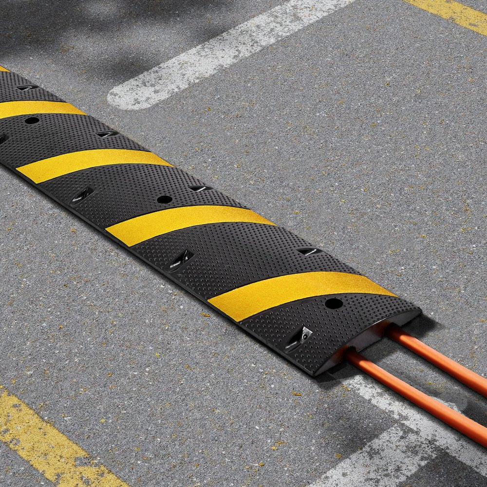 VEVOR 6FT Rubber Speed Bump, 2 Pack, 2 Channel Heavy Duty Traffic Speed Hump, 22000 lbs/Axle Load Capacity, 72 in Cable Protector Ramp with Expansion Screws, for Asphalt Concrete Gravel Driveway Road