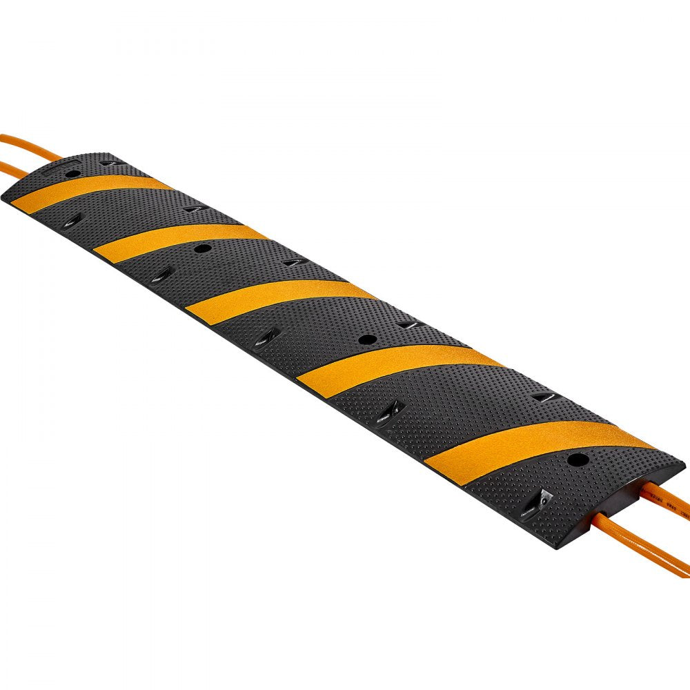 VEVOR 6FT Rubber Speed Bump, 2 Pack, 2 Channel Heavy Duty Traffic Speed Hump, 22000 lbs/Axle Load Capacity, 72 in Cable Protector Ramp with Expansion Screws, for Asphalt Concrete Gravel Driveway Road