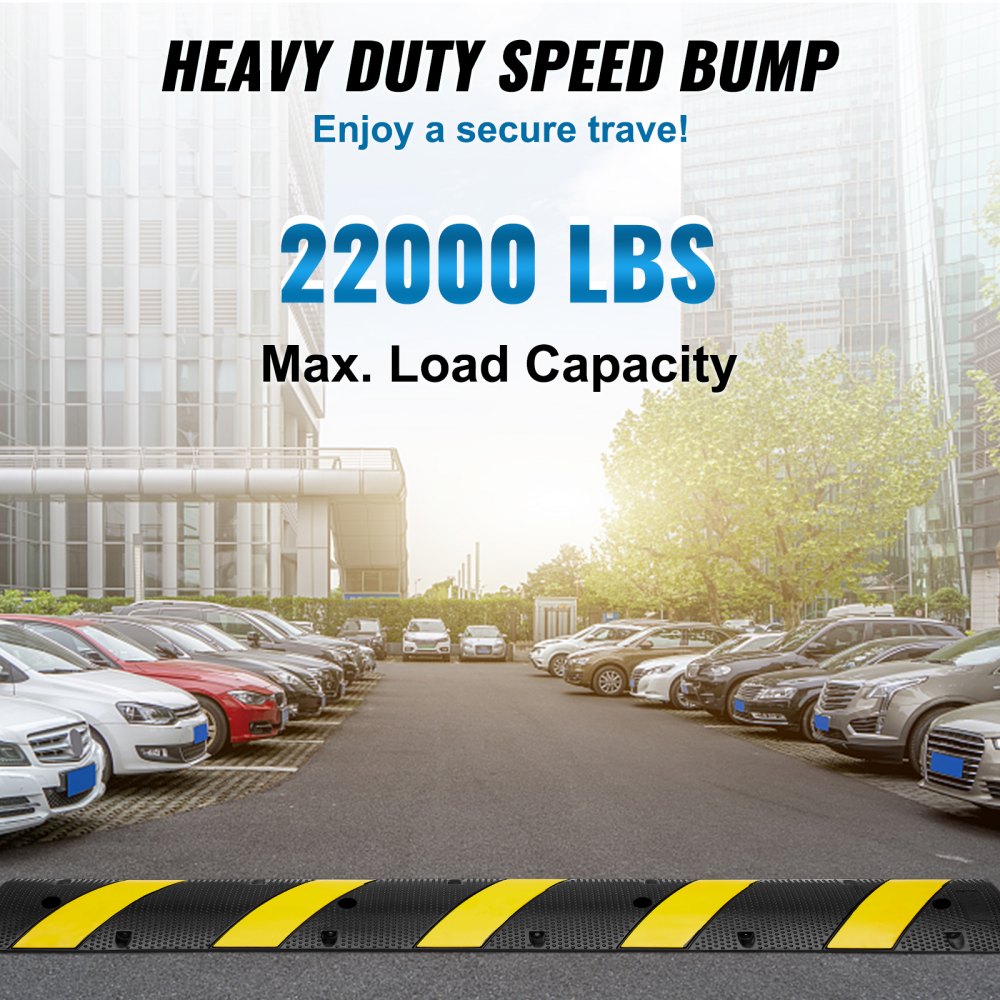 VEVOR 72'' Rubber Speed Bump, Dual Channel, Supports up to 22000 lbs, Durable Traffic Speed Hump with Bright Yellow Reflective Strip, Includes 4 Expansion Screws & Drill for Asphalt, Concrete, Grav