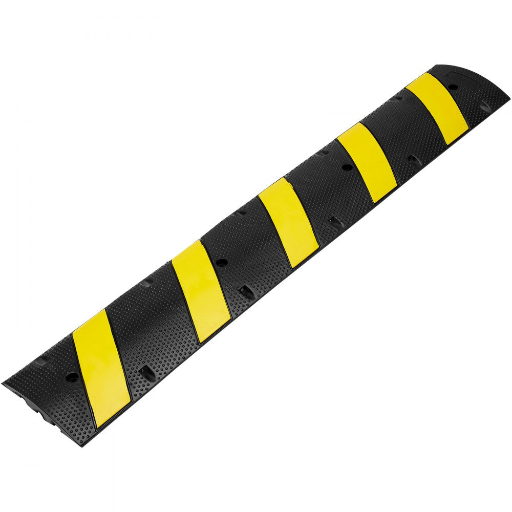 VEVOR 72'' Rubber Speed Bump, Dual Channel, Supports up to 22000 lbs, Durable Traffic Speed Hump with Bright Yellow Reflective Strip, Includes 4 Expansion Screws & Drill for Asphalt, Concrete, Grav