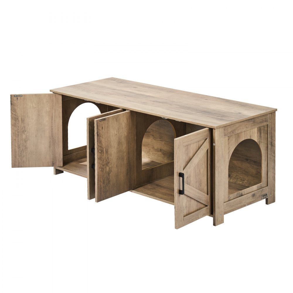 VEVOR Cat Litter Box Enclosure for 2 Cats, Litter Box Furniture Hidden with Double Rooms, Wooden Cat Box Cabinet Fit Most of Litter Box, 47.2"L x 18.5"W x 19.7"H, Greige