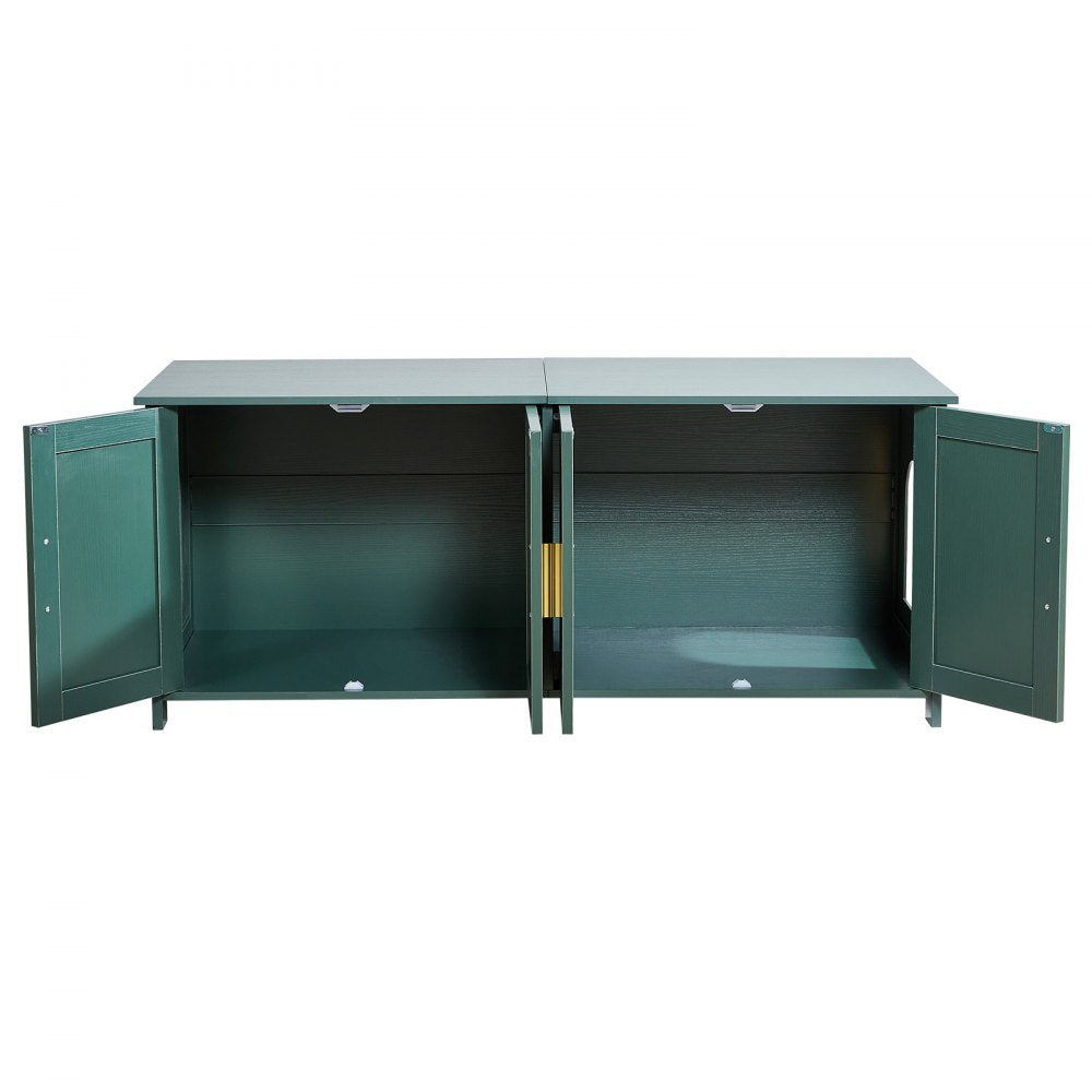VEVOR Cat Litter Box Enclosure for Multi Cats, 47.2 in Hidden Litter Box Cabinet with 4 Rattan Doors & 2 Entries, Indoor Cat Washroom, Wooden Kitty House Furniture, Fit Most Litterboxes, Green