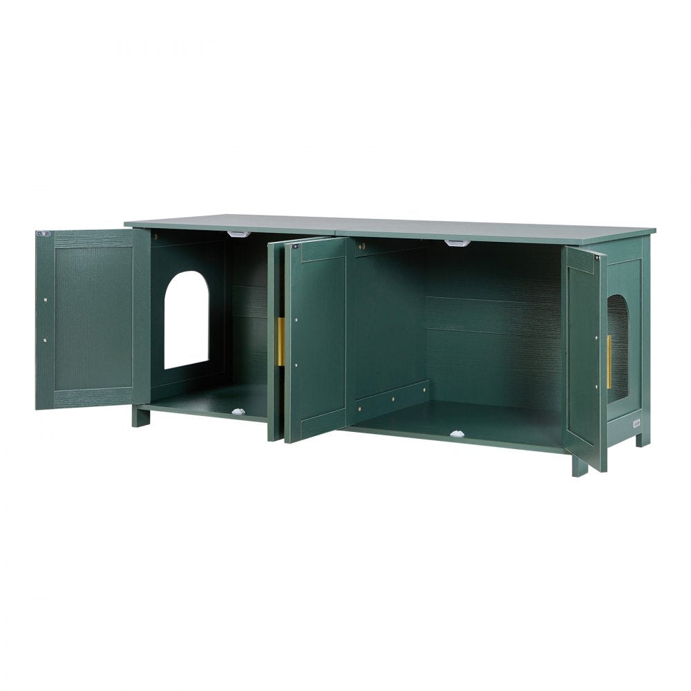 VEVOR Cat Litter Box Enclosure for Multi Cats, 47.2 in Hidden Litter Box Cabinet with 4 Rattan Doors & 2 Entries, Indoor Cat Washroom, Wooden Kitty House Furniture, Fit Most Litterboxes, Green