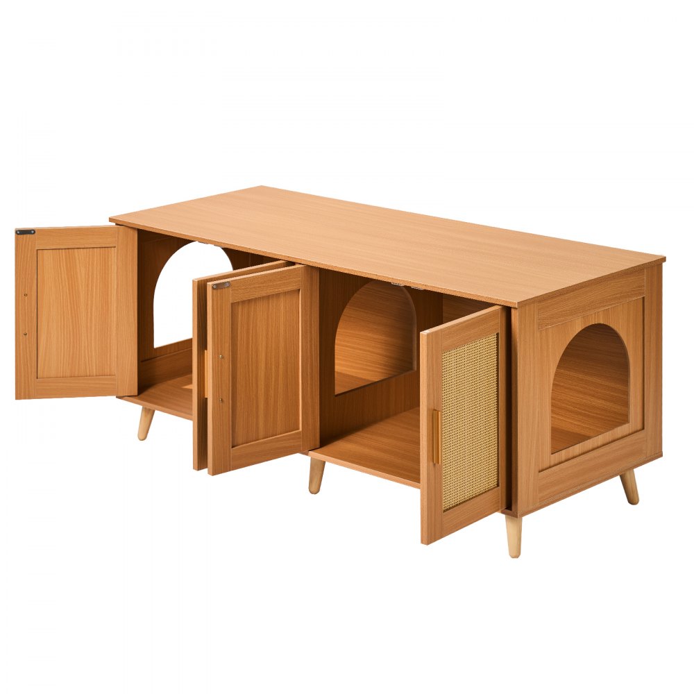 VEVOR Cat Litter Box Enclosure for 2 Cats, Litter Box Furniture Hidden with Rattan Decorated Doors, Wooden Cat Box Cabinet Fit Most of Litter Box, 47.2"L x 19.7"W x 21.7"H, Natural