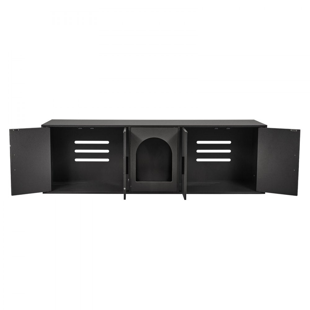 VEVOR Cat Litter Box Enclosure for 2 Cats, 57.9 in Hidden Litter Furniture, Double Room Large Cat Washroom Cabinet, Indoor Wooden Pet House TV Stand Side Table, Fit Most of Litterbox, Black