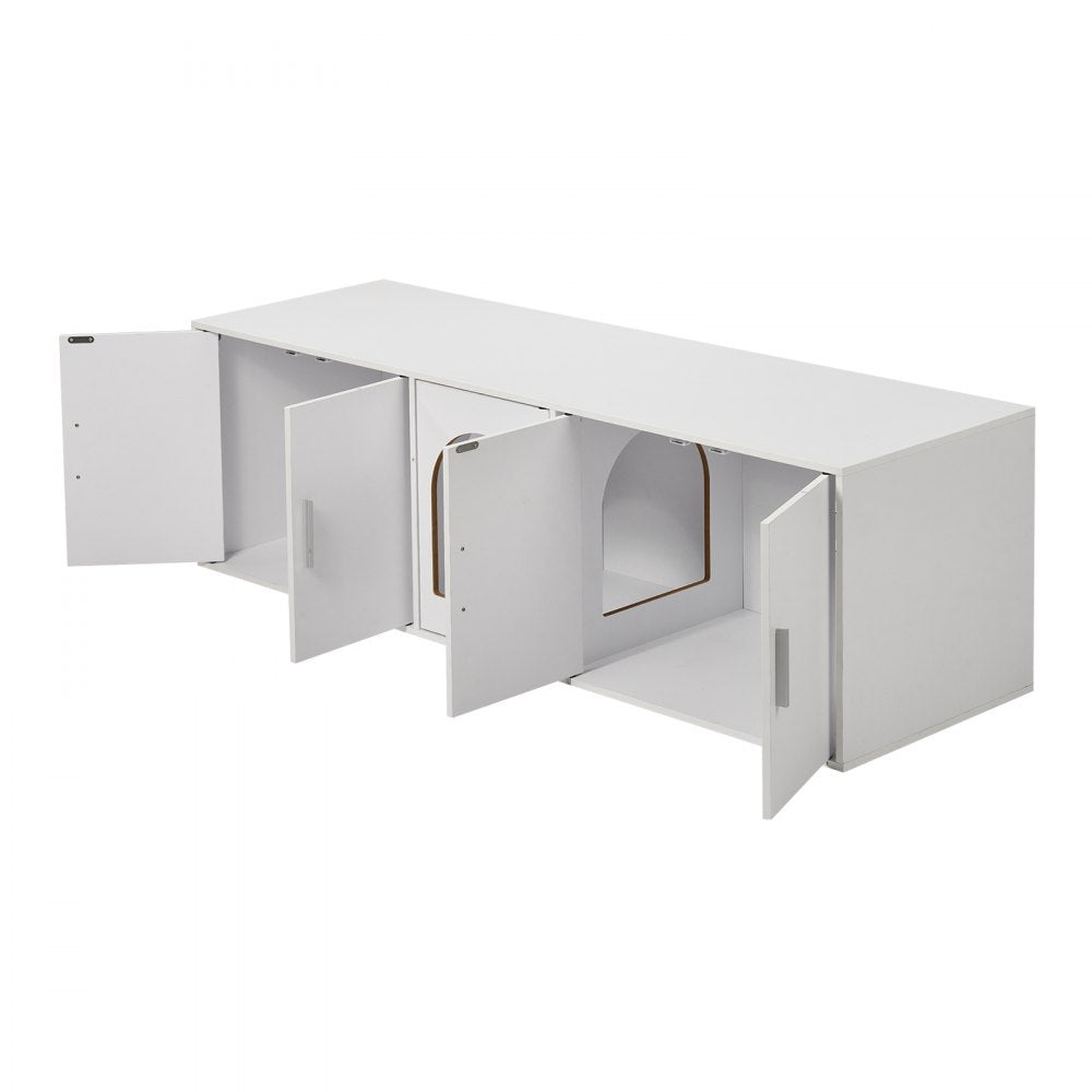 VEVOR Cat Litter Box Enclosure for 2 Cats, Litter Box Furniture Hidden with Double Rooms, Wooden Cat Box Cabinet Fit Most of Litter Box, 57.9"L x 18.3"W  x 17.9"H, White