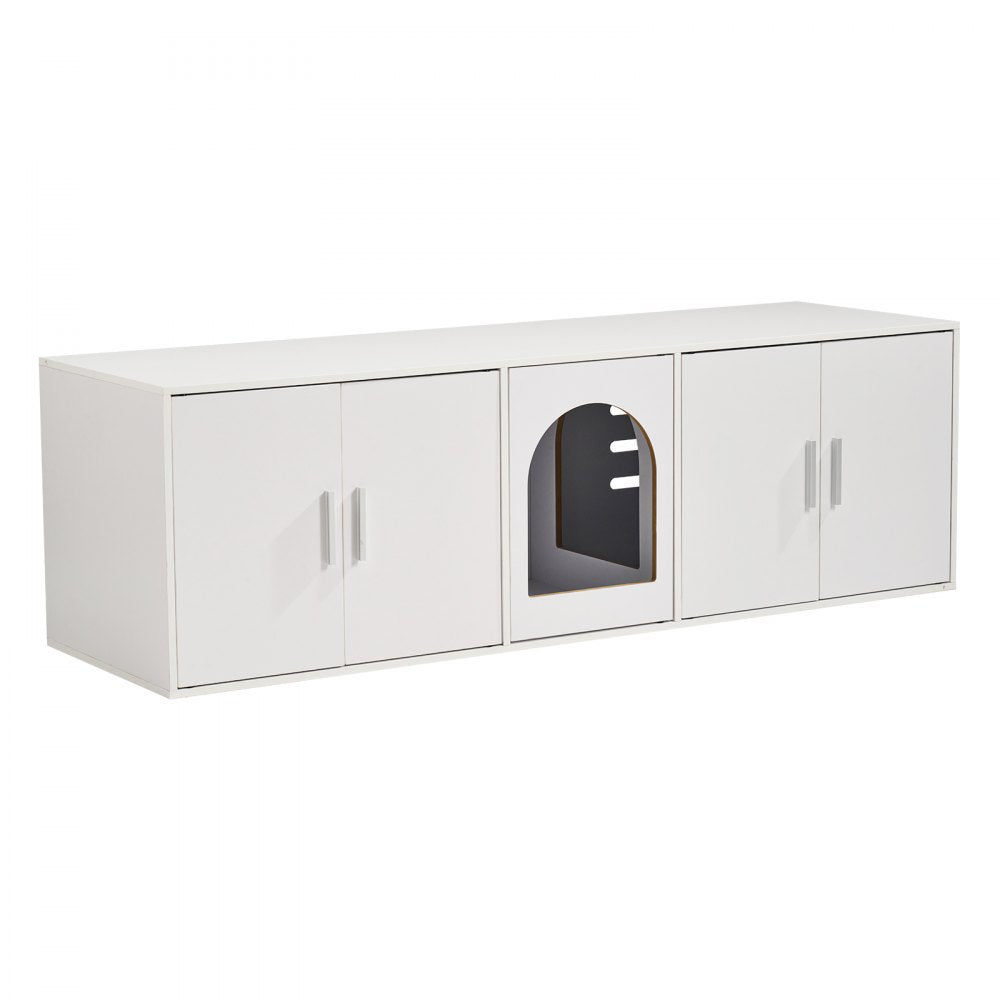 VEVOR Cat Litter Box Enclosure for 2 Cats, Litter Box Furniture Hidden with Double Rooms, Wooden Cat Box Cabinet Fit Most of Litter Box, 57.9"L x 18.3"W  x 17.9"H, White