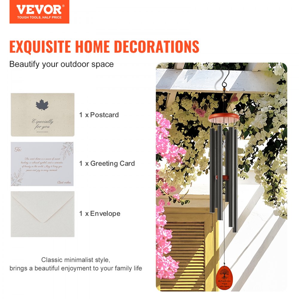 VEVOR Wind Chimes for Outside, 41 in, Deep Tone Wind Chimes with 6 Tubes, Unique Large Memorial Wind Chimes for Anniversary, Amazing Outdoor Decor for Your Patio, Porch, Garden and Backyard, Black