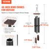 VEVOR Wind Chimes for Outside, 48 in, Deep Tone Wind Chimes with 5 Tubes, Unique Large Memorial Wind Chimes for Anniversary, Amazing Outdoor Decor for Your Patio, Porch, Garden and Backyard, Black