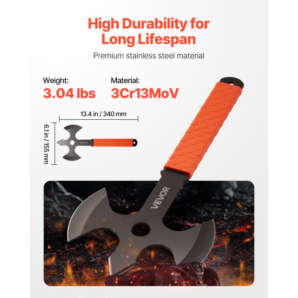 VEVOR Throwing Axes and Tomahawks, 3 Pack 13.4 inch Triple Edge Axe Throwing Hatchet Set, Stainless Steel Head with Non-Slip TPR Rubber Handle, with Black Nylon Sheath, for Recreation and Competition